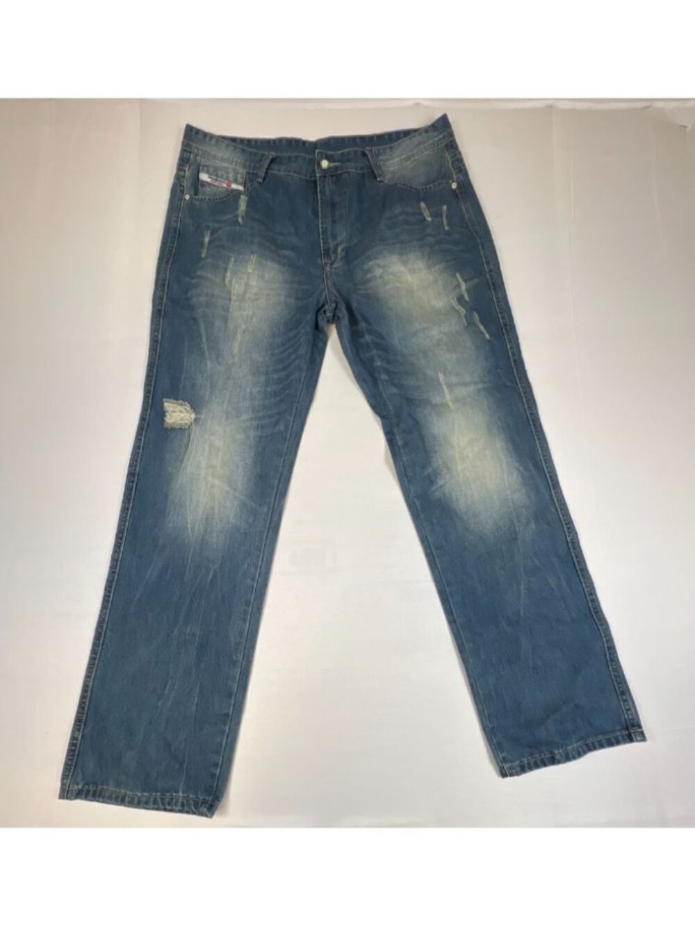 Diesel Demon & Hunter Men 36x32 Blue Distressed Ripped Straight Leg Denim Jeans